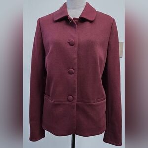 Talbots cranberry burgundy jacket peter pan collar peplum back sz 16